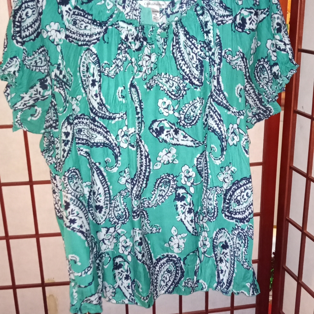 Green paisley blouse